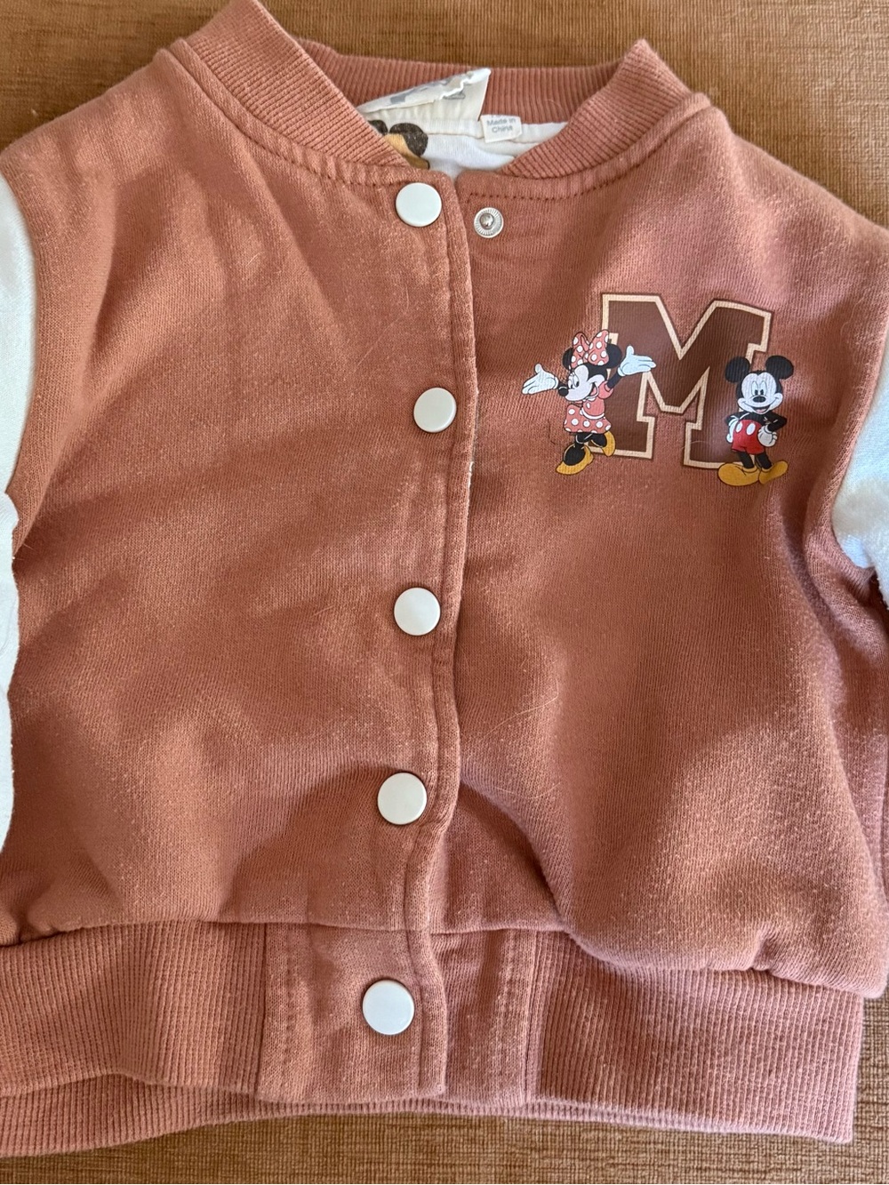 Disney Dusty Pink and White Minnie & Mickey Snap-Front Jacket